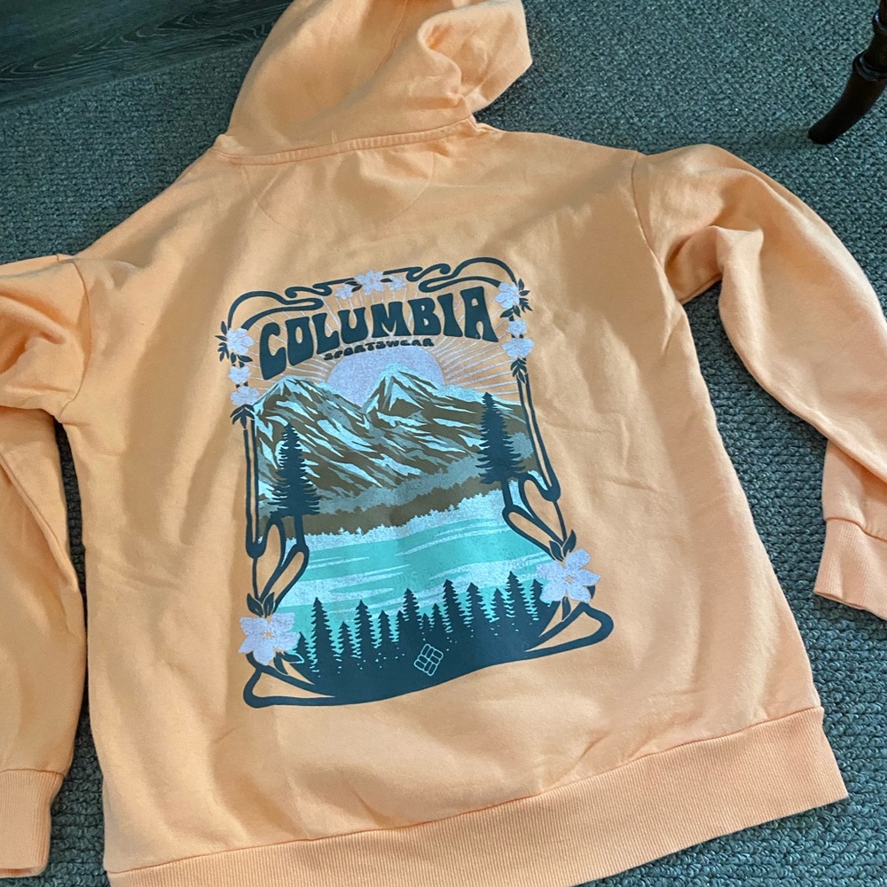 Columbia Orange Graphic Hoodie sz S new